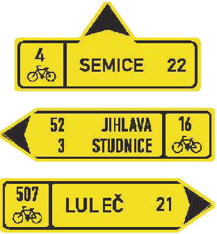 Dopravní značka IS 19a, IS 19b, IS 19c Směrová tabule pro cyklisty (přímo, vlevo nebo vpravo)