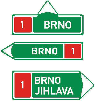 Dopravní značka IS 1d, IS 1e, IS 1f Směrová tabule před nájezdem na dálnici (přímo, vlevo nebo vpravo)