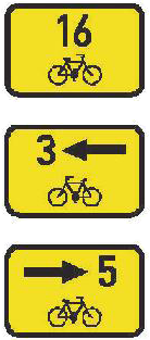 Dopravní značka IS 21a, IS 21b, IS 21c Směrová tabulka pro cyklisty (přímo, vlevo nebo vpravo)