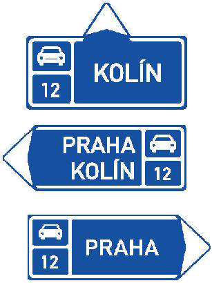 Dopravní značka IS 2d, IS 2e, IS 2f Směrová tabule před nájezdem na silnici pro motorová vozidla (přímo, vlevo nebo vpravo)