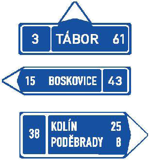 Dopravní značka IS 3a, IS 3b, IS 3c Směrová tabule s cílem (přímo, vlevo nebo vpravo)