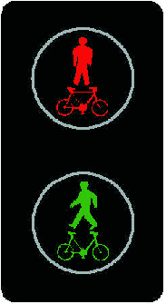 Dopravní značka S 11 Dvoubarevná soustava se signály pro chodce a cyklisty